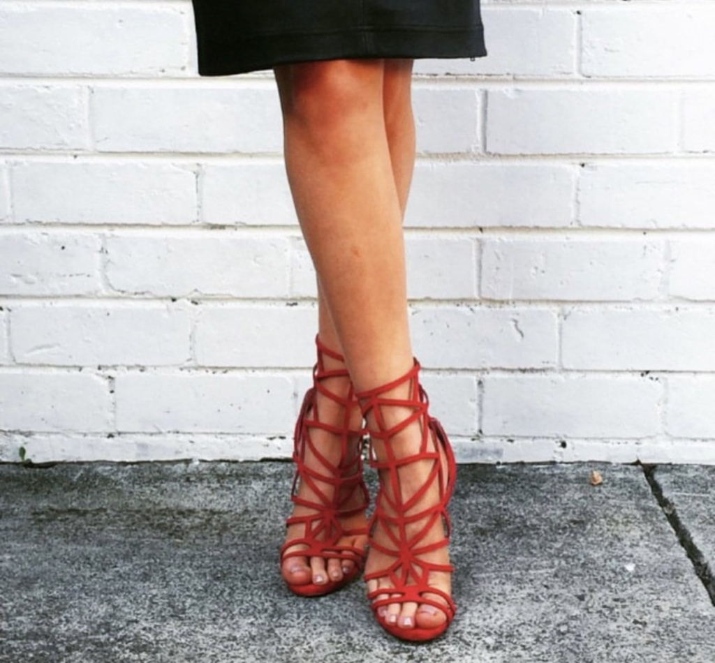 Windsor Smith Gingah red suede cage heel