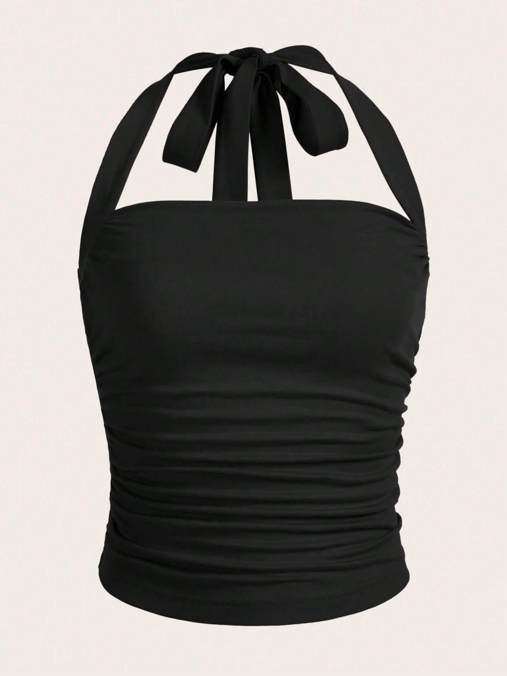 Summer Solid Ruched Halter Top
