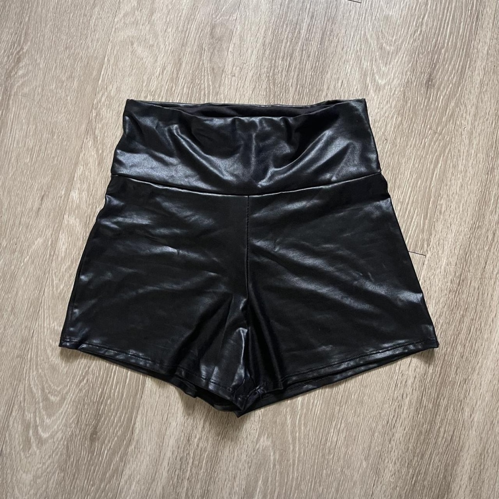 High-Waisted Black Leather Shorts