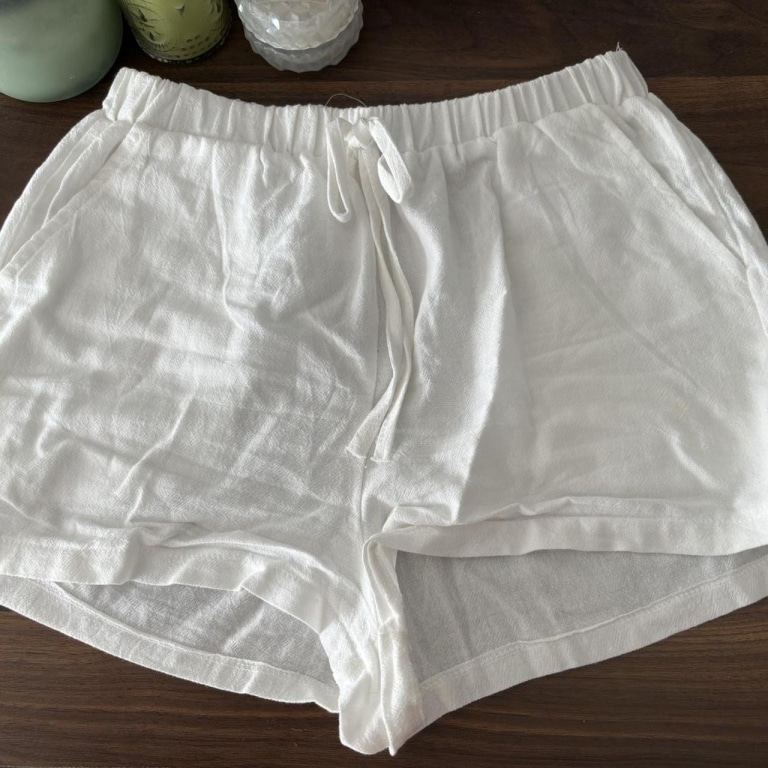 White linen shorts