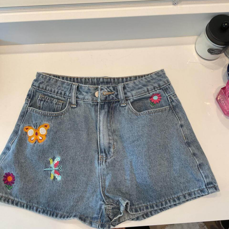 Embroidered Denim Shorts