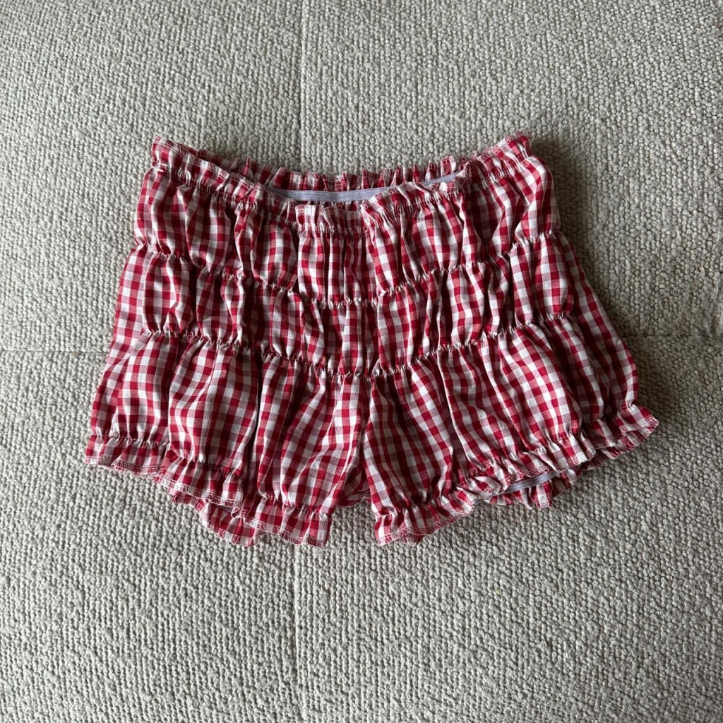 Red Plaid Ruffle Trim Micro Shorts