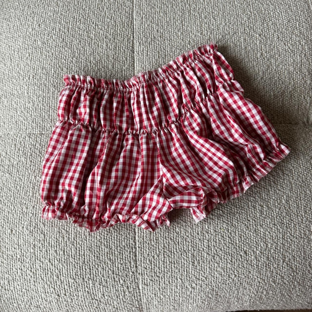 Red Plaid Ruffle Trim Micro Shorts