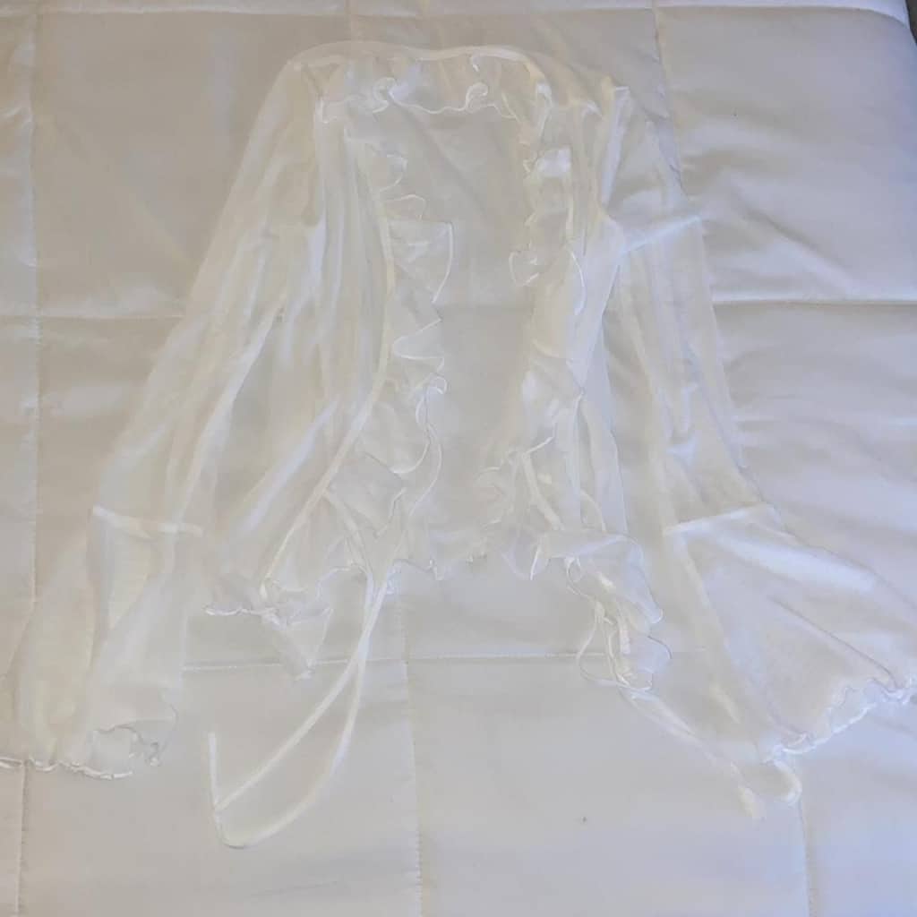 Ruffle Trim Tie Front Sheer White Top