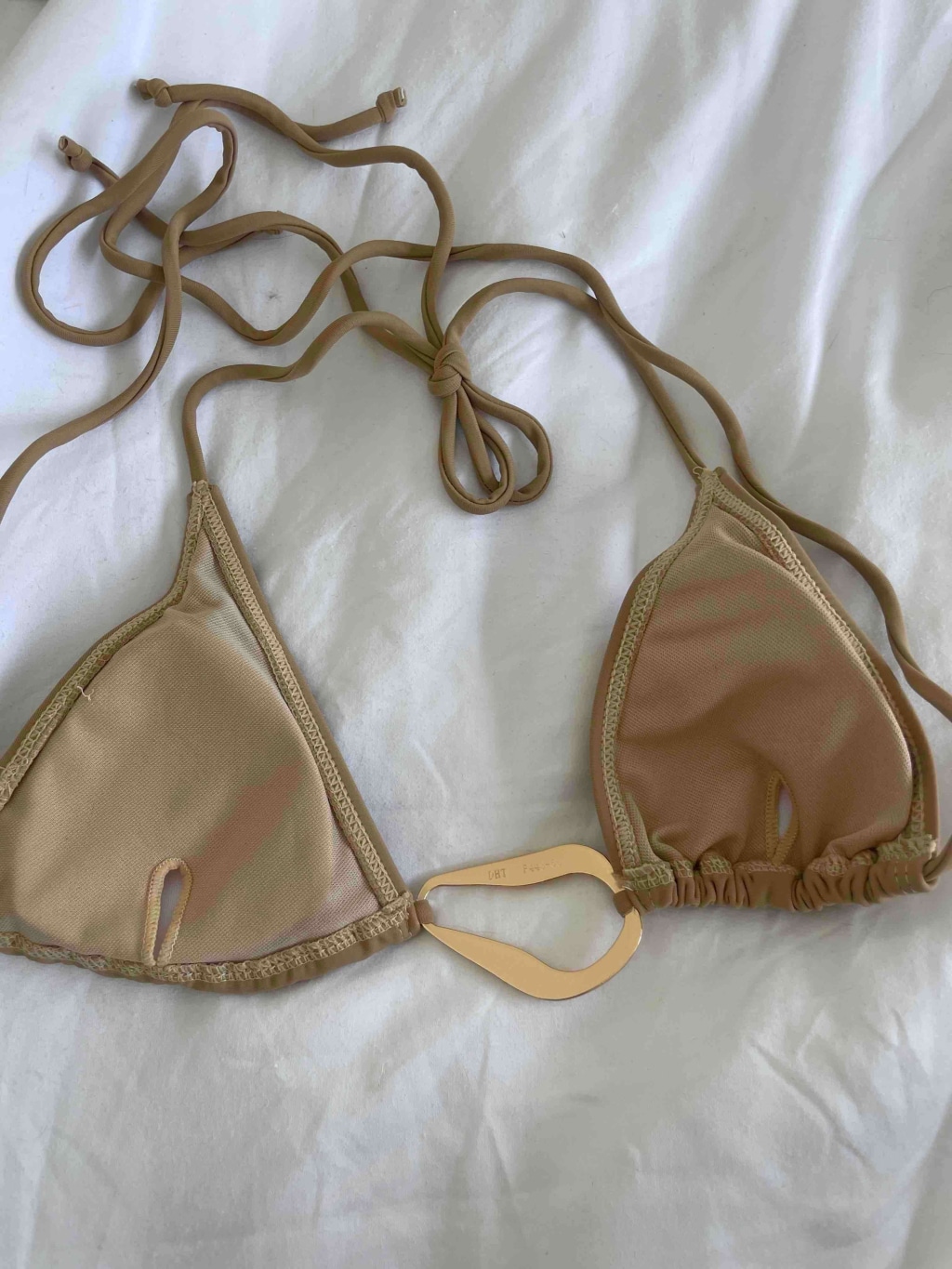 Tan Triangle Bikini Top with Gold Detail