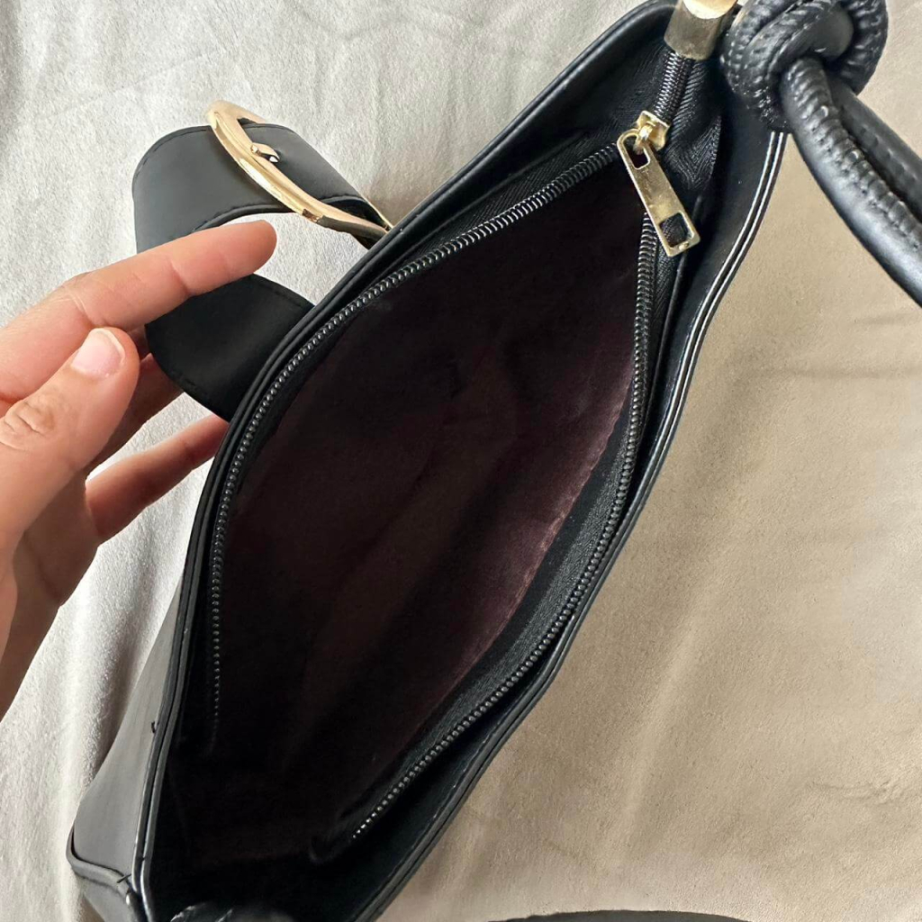 New Black Faux Leather Baguette Shoulder Bag