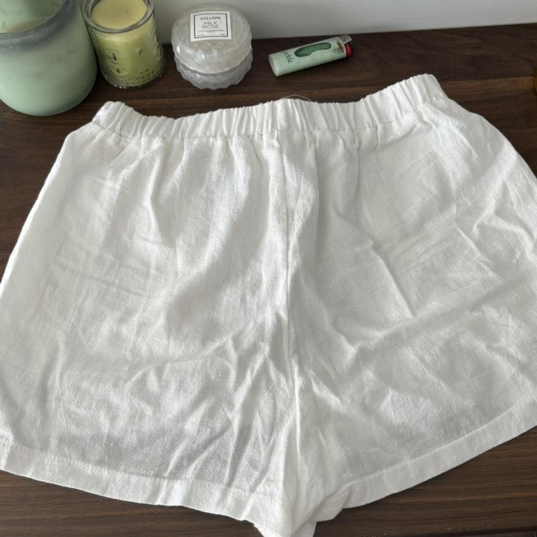 White linen shorts