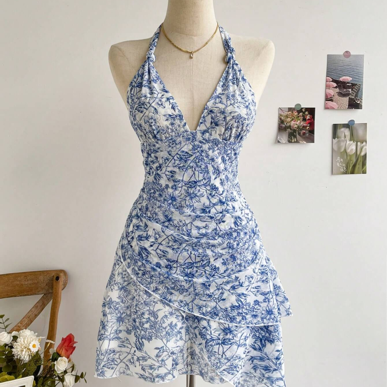 Blue & White Floral Fairy Dress