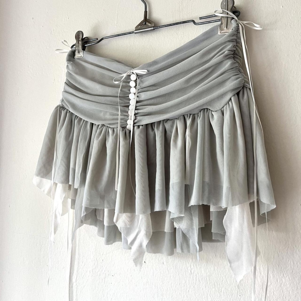BALLET BABE GREY RUFFLE MINI SKIRT