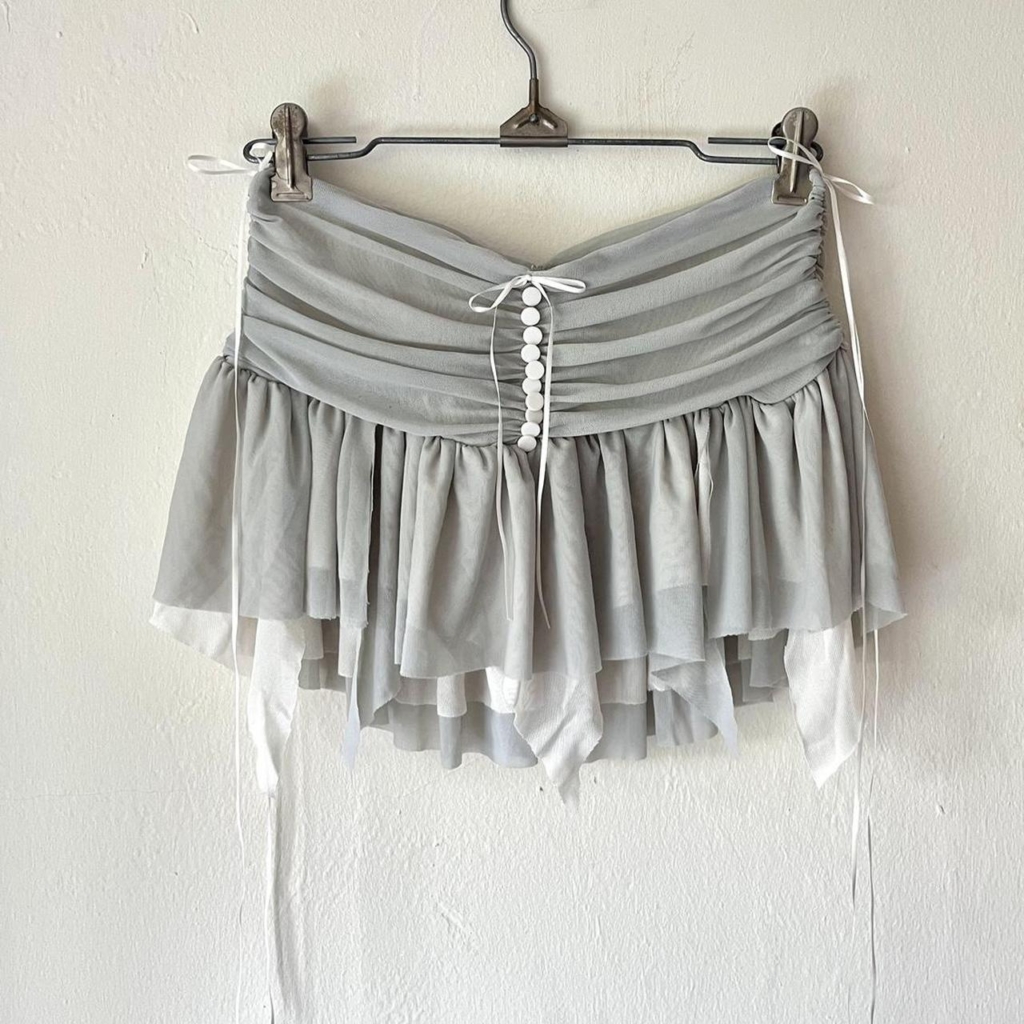 BALLET BABE GREY RUFFLE MINI SKIRT