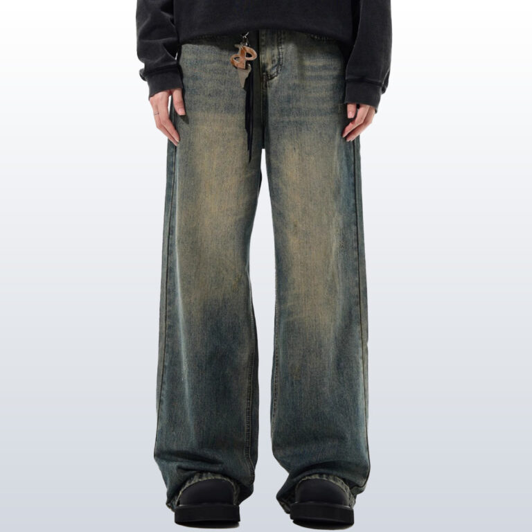 Wide-leg Baggy Washed-blue Jeans