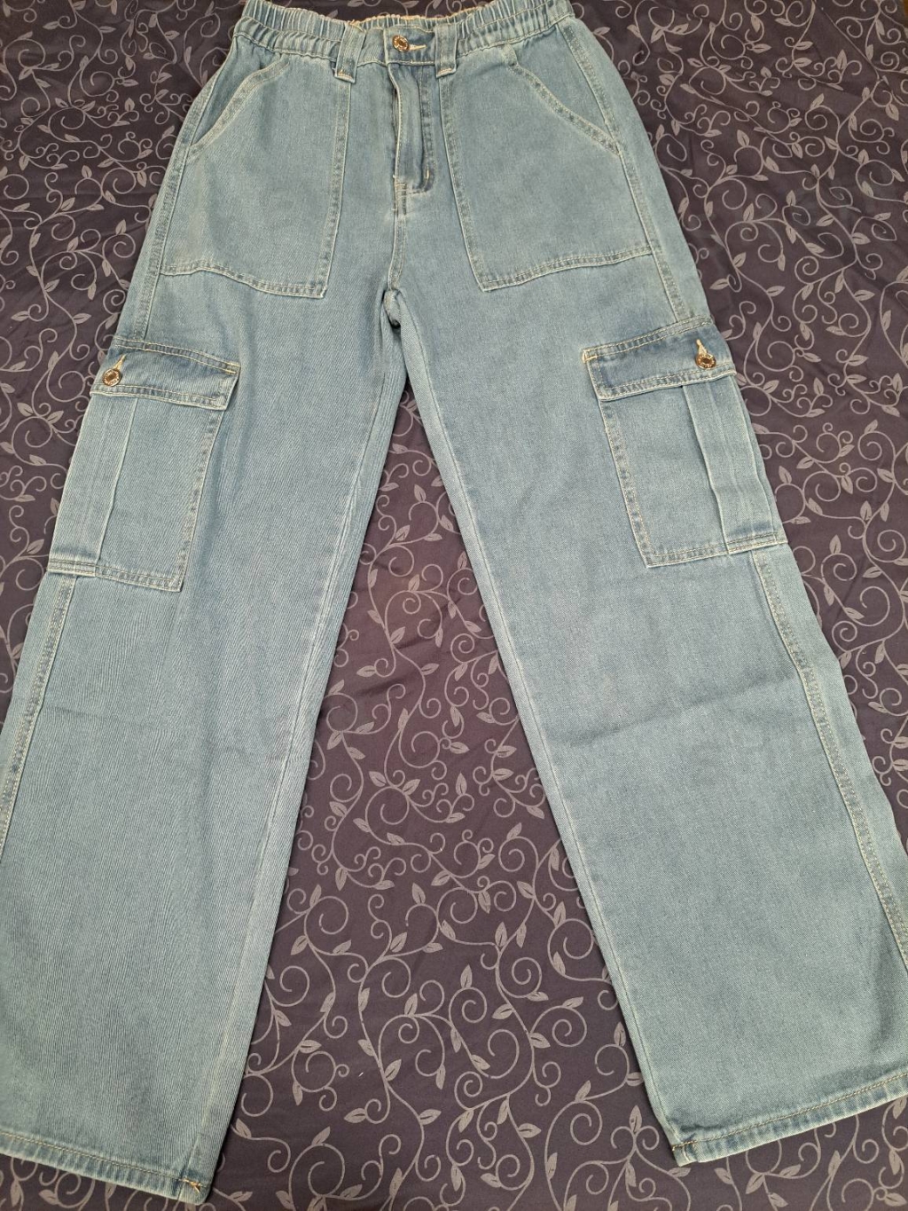 Loose Cargo Pocket Wide Leg Casual Denim Jeans