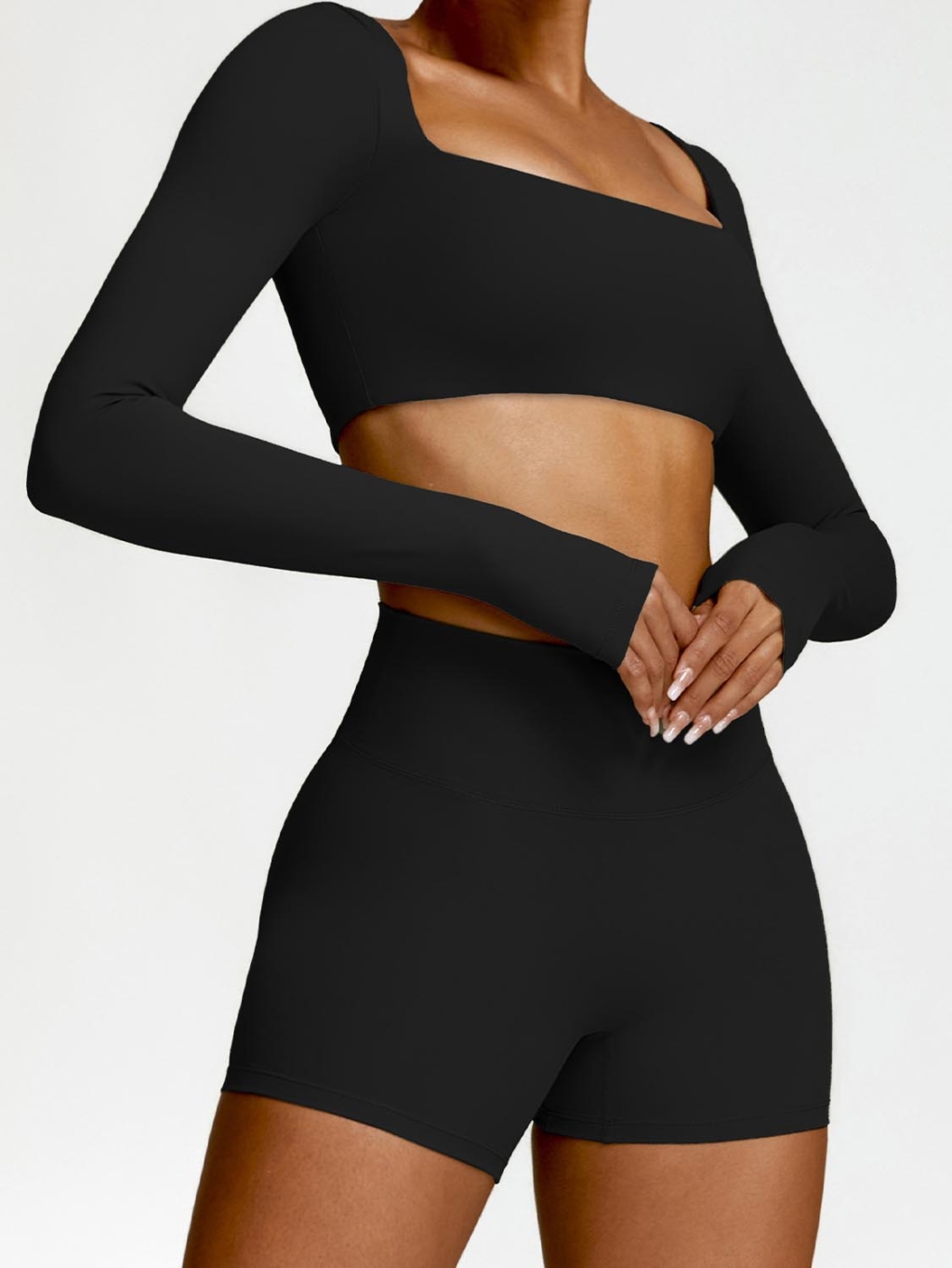 2-piece Long-sleeve Crop & Shorts Set - Image 3