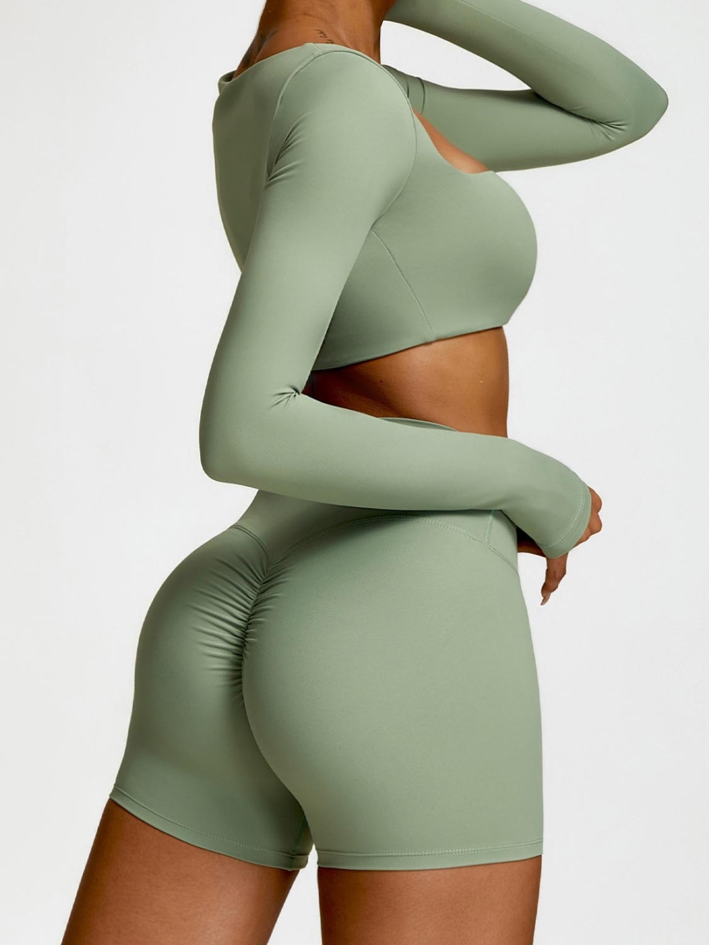 2-piece Long-sleeve Crop & Shorts Set