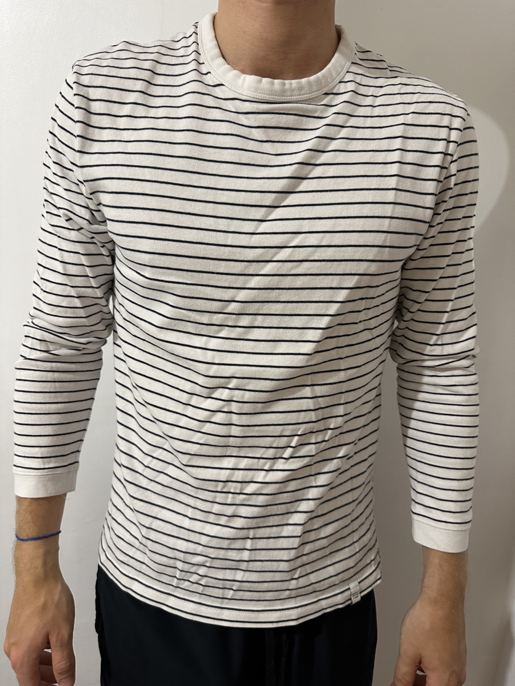 White jumper with blue horizontal stripes, perfect condition