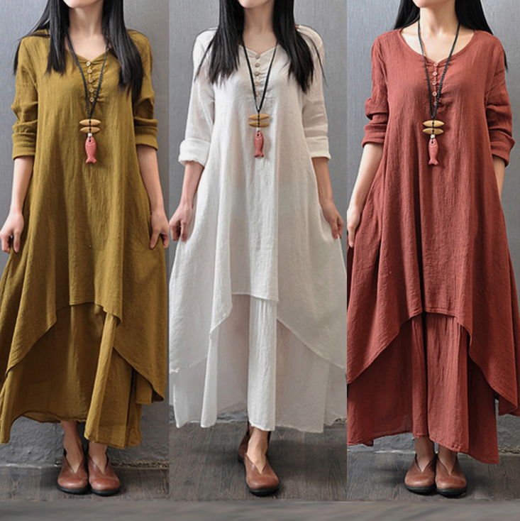 Long Women's Linen Tunic Boho Dress