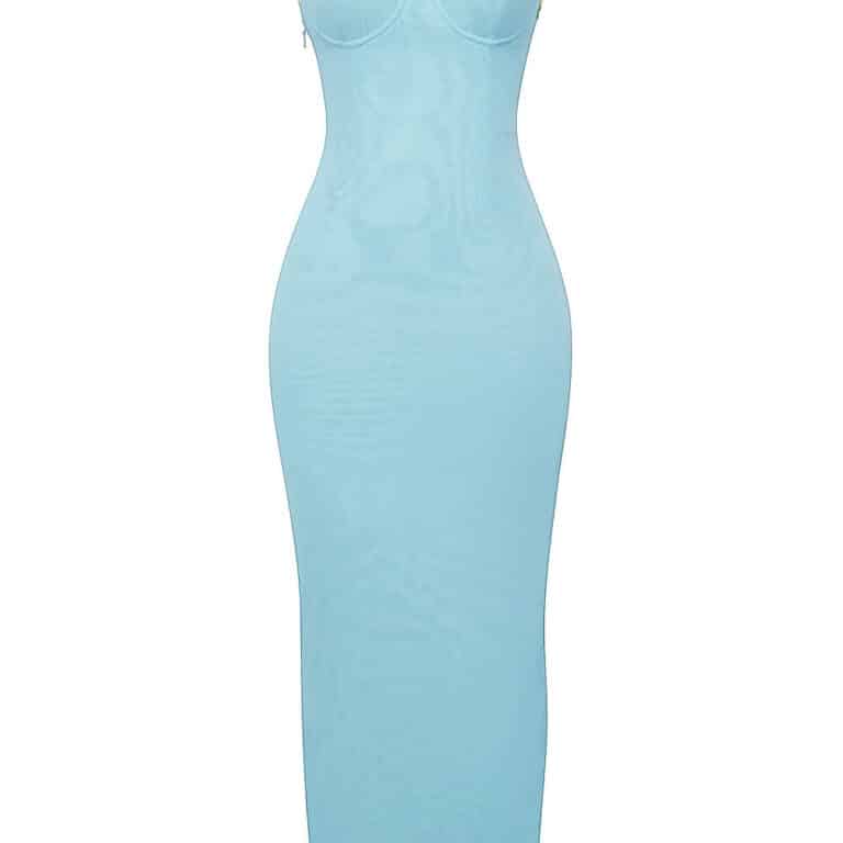 Blue Contrast Lace Maxi Dress