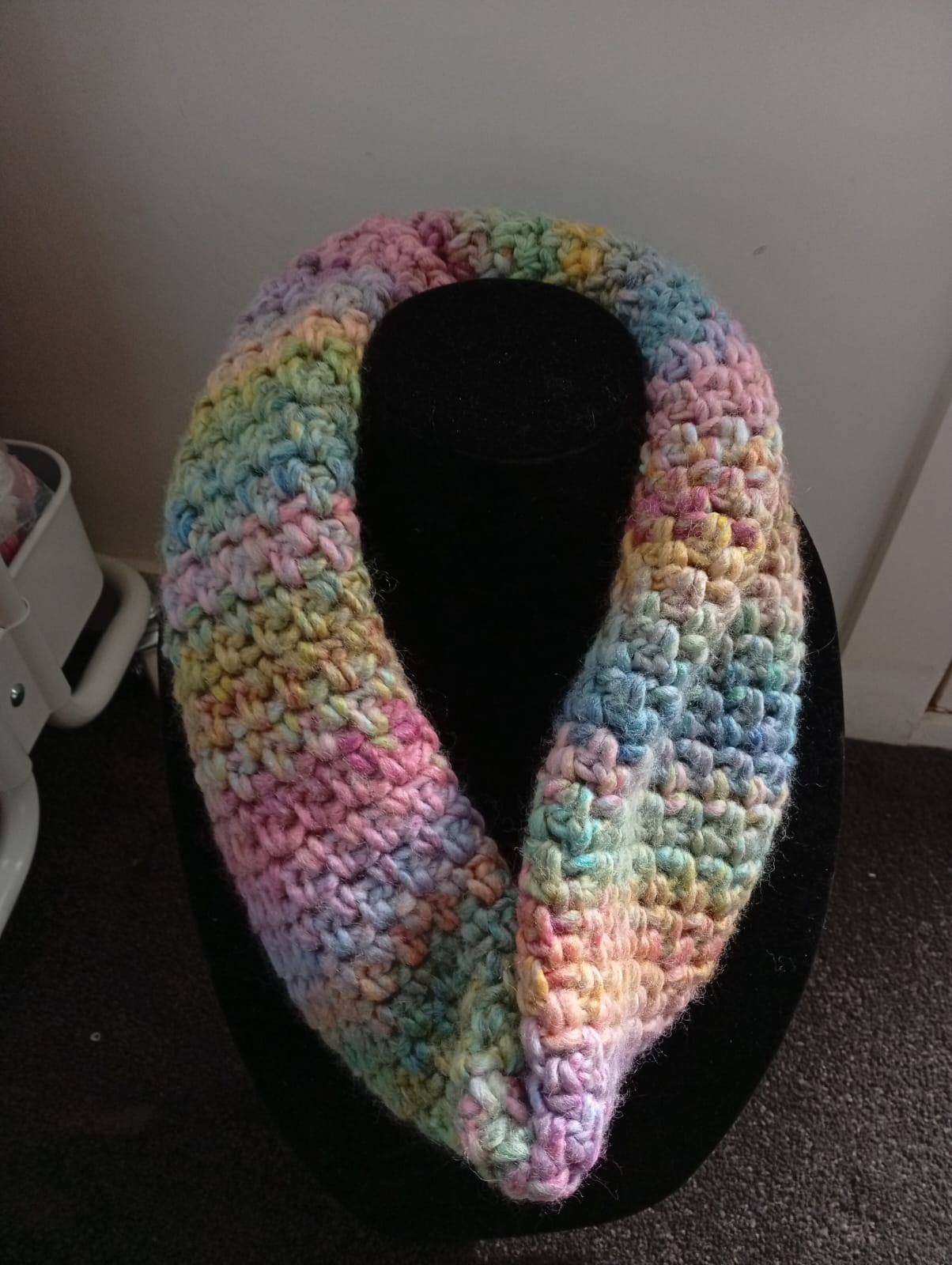 handmade crochet pastel rainbow neckwarmer