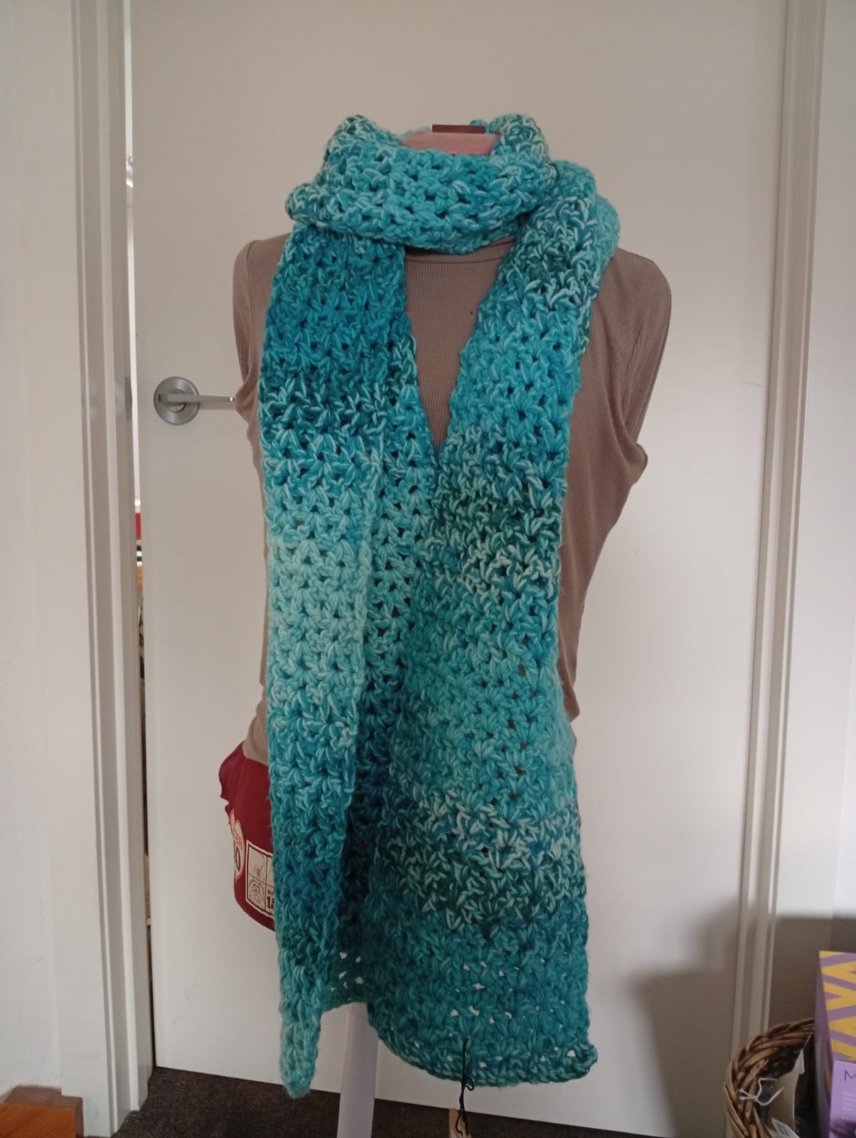 handmade crochet aqua swirls scarf